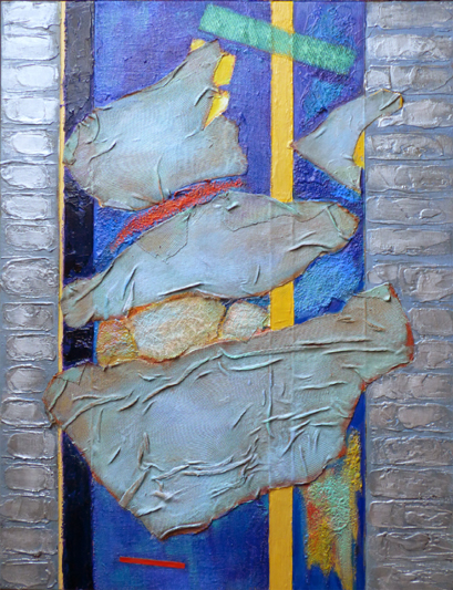  peinture sur toile avec jeux de tissus dans la composition